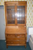 1930's Oak Bureau Bookcase with Leaded Glazed Cabi