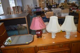 Three Table Lamps and a Wall Mirrors