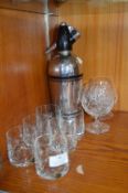 1960's Soda Siphon, lead Crystal Tumblers, etc.