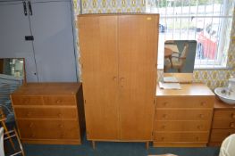 18960's Teak Bedroom Suite; Double Wardrobe, Four