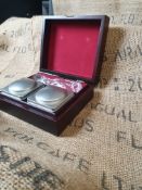 * wooden case containing 2 canisters and spoon