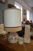 1970's Shelf Pottery Lamp, Vase, and Owl