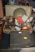 Vintage Case and Contents plus a Small Wooden Box