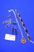 925 Sterling Silver Amber Jewellery; Bracelet, Pen