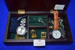 Wooden Jewellery Boxes Containing Wristwatches, Cu