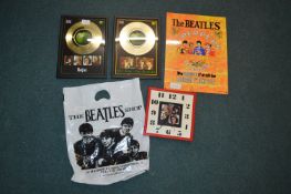Beatles Memorabilia; Framed Singles, Sign, Clock,