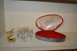 Aberlone Jewellery Box, Harrod's Glass, and Musical Swarovski Kingfisher