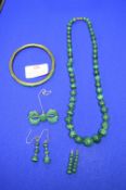 Malachite Necklace, Two Pairs of Earrings, Brooch,