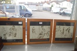 Three Framed 1930's Character Sketches