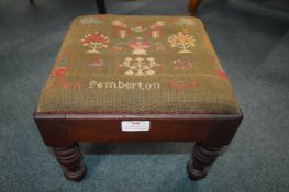 Embroidered Sampler Footstool by Ellen Pemberton A