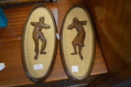Pair of Retro Wooden Wall Plaques
