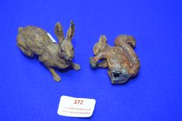 Two Painted Spelter Animal Figures; Hare and a Squ