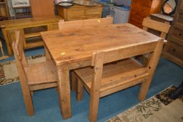 Solid Pine Rustic Dining Table with Two Benches an