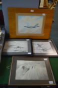 Three Original Pencil Sketches and a Watercolour o