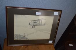 Framed Original Pencil Sketch of a Blackburn B2 Over The Humber Bridge by C. Bowes