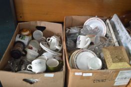 Two Boxes of Pottery and Glassware etc.