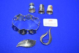 925 Sterling Silver Retro Bracelet, Two Brooches,