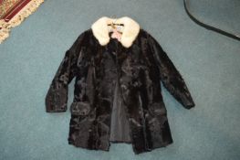 Ladies Fur Coat with White Fur Collar