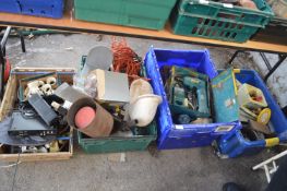 Four Tubs of Scrap Electric Drills, Domestic Irons