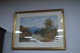 Framed Continental Mountainscape Watercolour