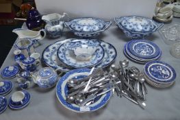 Blue & White Pottery plus Cutlery, etc.