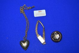 Rolled Gold Ladies Wristwatch, Chain, and Brooches