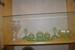 1950's Green Glass Dressing Table Set plus Large L