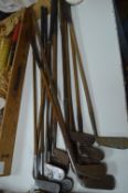 Fourteen Vintage Golf Clubs Including Mashie etc.