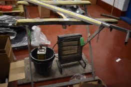 *Paint Sprayers Trestle, Electric Heater, Two Plastic Buckets, etc.