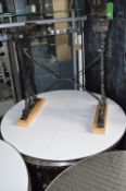 *Two 1m Circular Tables with Stainless Steel Tops on Cast Iron Bases