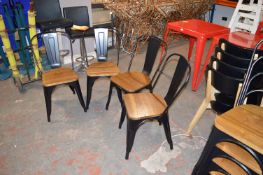*Four Black Metal Chairs with Wooden Seats