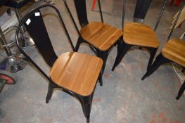 *Four Black Metal Chairs with Wooden Seats