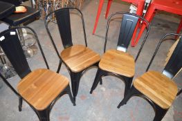 *Four Black Metal Chairs with Wooden Seats