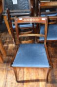 *Ten Dark Wood Chairs with Blue Upholstered Seats