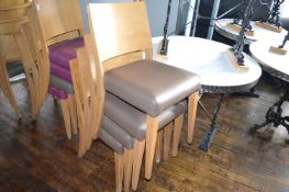 *Four Lightwood Effect Chairs with Brown Upholstered Seats