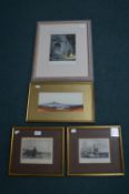 Three Framed Prints and a Watercolour by G. Miller