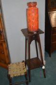 Plant Stand, West German Vase, and a Stool
