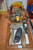 Painted Decorative Wooden Ducks and Fish etc.