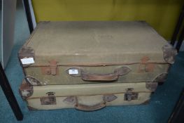 Two Vintage Canvas Suitcases