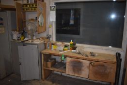 *Cupboard Containing Assorted Bonda Wood and Grain Filler, plus a 3ft Stationery Cabinet, Pifco Desk