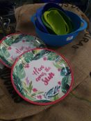 * plastic plates and bowls