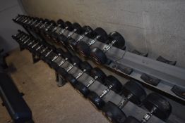 *Seventeen Pair of Jordan Rubber Coated Dumbbells 1kg -30kg with Racks