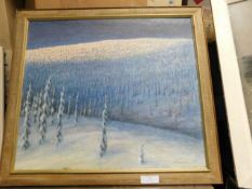 *Framed painting of snow covered woodland scene signed 