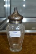 Cut Glass Sugar Pourer with Hallmarked Sterling Si