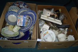 Two Boxes of Various Blue & White Pottery Cups, Sa