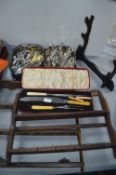 Quantity of Cutlery, Cased Carving Set, and Wall B