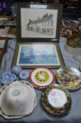 Framed Pencil Sketches, and Various Pottery