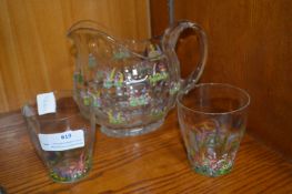 Hand Painted Water Jug and Two Tumblers