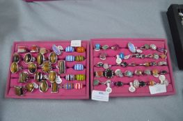 Two Trays of Semi-Precious Stone Rings
