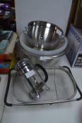 Plastic and Stainless Bowls, Cafetiere, Colander,